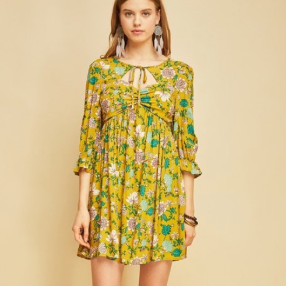 Entro Dress Mustard Floral Babydoll Dress